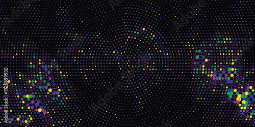 Festive shiny gold background. Halftone gradient pattern vector illustration. Explosion  salute. Glowing yellow dotted  yellow disco lights halftone texture. Pop Art comic Background. Dots background