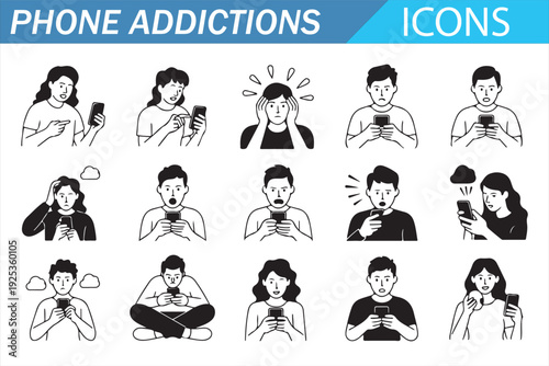 People Addicted to Smartphones Minimal Line Art Collection