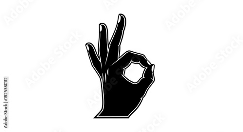 Black Silhouette Hand Making OK Gesture Showing Approval on Isolated White Background