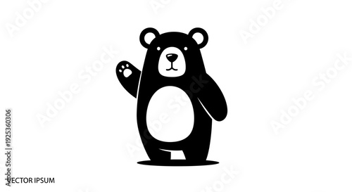Schilderij op canvas Cute black bear waving hand, symbolizing friendliness and greeting on an isolated white background