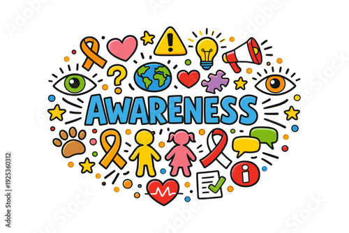 Colorful awareness symbols and icons illustrating social causes and support