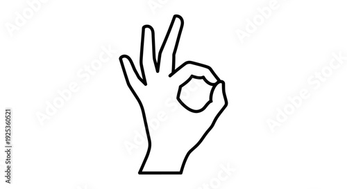 Outline human hand making "OK" gesture symbolizing approval and agreement, isolated white background.