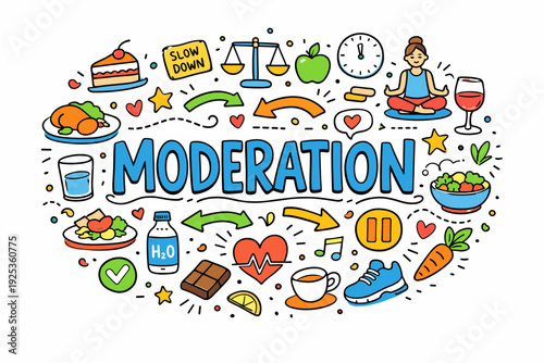 Balanced lifestyle concept: moderation in diet, exercise, and relaxation