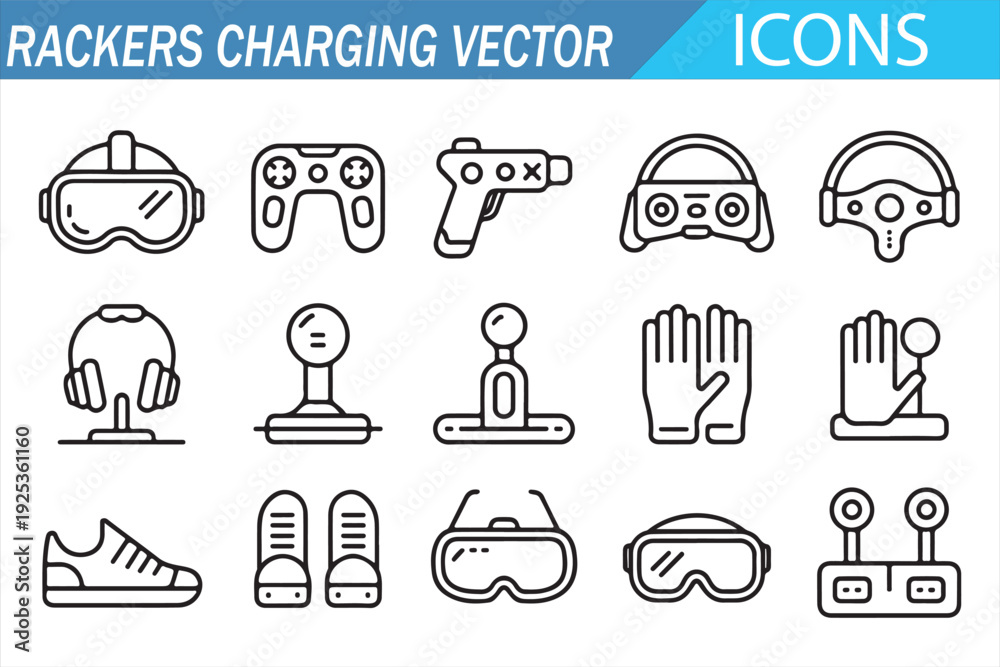Fototapeta premium Hackers Charging Gaming Icon Set in Clean Linear Style