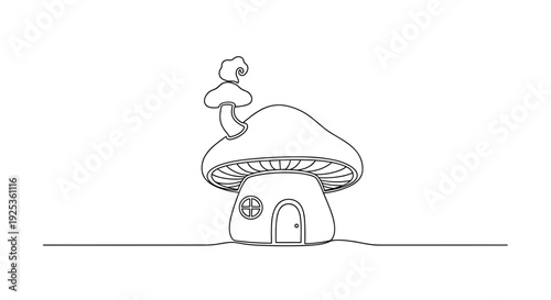 Simple Line Drawing of Mushroom House.