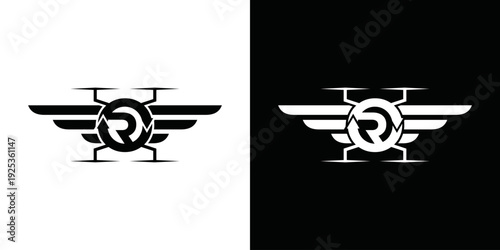 simple vector logo of initial R and drone
