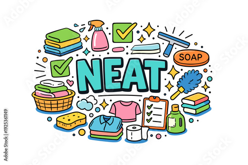 Neat cleaning supplies: organized household tools and products for tidy spaces