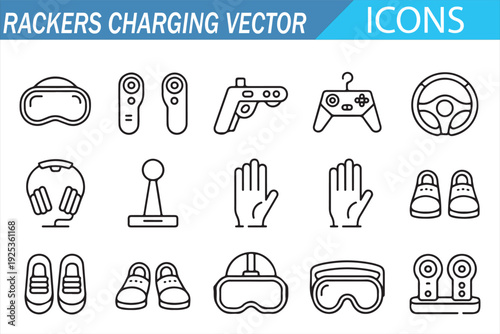 Video Game Controller and Cyber Accessories Line Art Vector Set