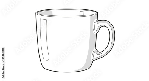 Clean White Ceramic Mug with Handle, Isolated on White Background, Simple Design