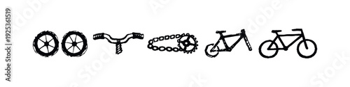 Hand Drawn Bicycle Parts and Components Icon Set