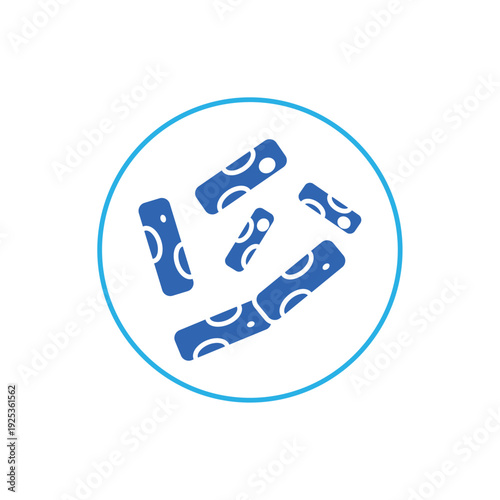 icon bacillus bacteria cells in a circular laboratory petri dish, isolated against a clean background.