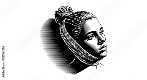 Woman with Headscarf Illustration Profile.