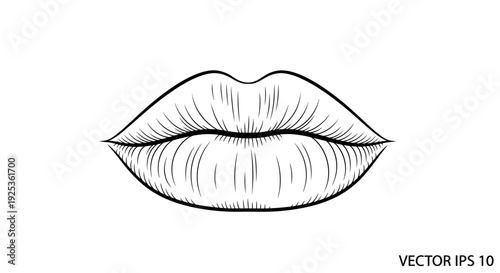 Black and White Sketch of Full Lips with Soft Lines, Elegant and Sensual
