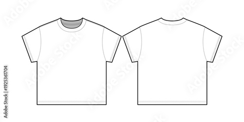 Short Sleeve Relax Fit T-Shirt- Front and Back View- Fashion  Flat- CAD, Vector Mock up- Fashion Template