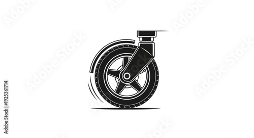 Black caster wheel with tire and spokes, isolated on white background, graphic illustration