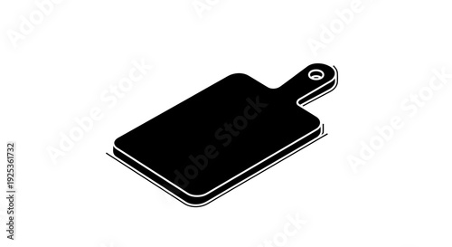 Black Cutting Board Icon, Kitchen Utensil, Vector Graphic, Isolated on White Background