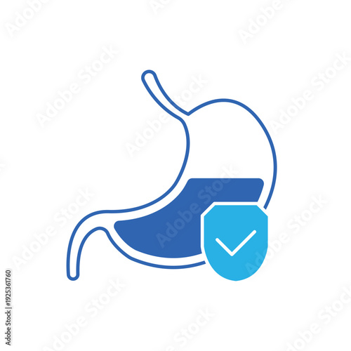 icon stomach protection with a shield and checkmark symbol, isolated against a clean background.