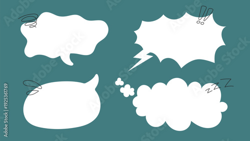 Cute cartoon set of speech bubbles and stickers floating vector illustration