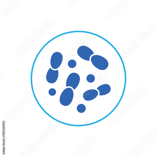 icon bacteria analysis with microorganisms inside a petri dish, isolated against a clean background.