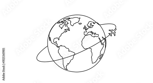 Airplane Flying Around the World Globe - Travel and Tourism Concept