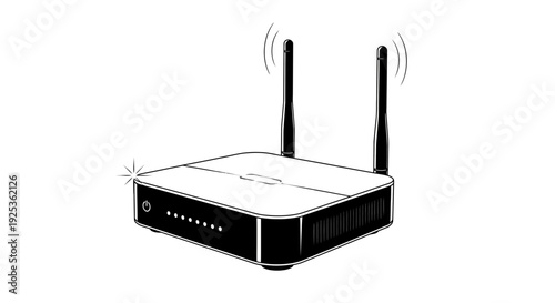 Wireless Router with Antennas Sending Signals, Technology Concept