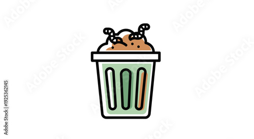 Worms in Trash Can Icon: Compost, Recycling, Waste Management, Organic Waste