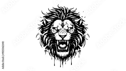  Focuses on the "melting" or "dripping" ink effect paired with the lion's top-predator status.