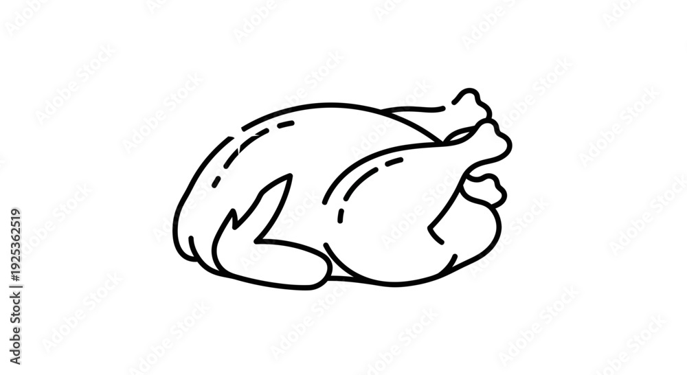 Fototapeta premium Simple Line Art Icon of a Whole Roasted Chicken, Isolated on White Background