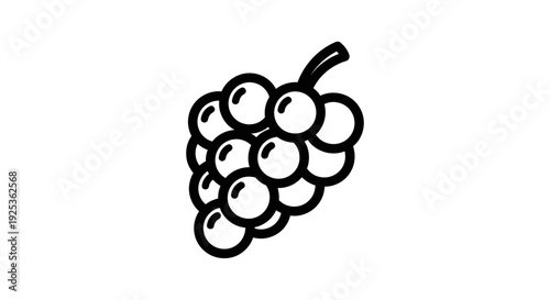 Simple Line Art Icon of Grapes Cluster, Black and White Vector Illustration