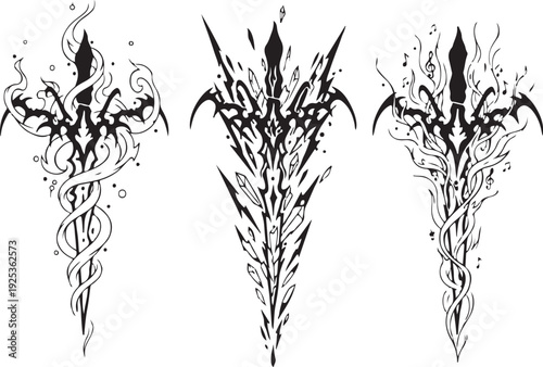  Focuses on the dark, shadowy energy swirling around the ornate hilt and blade.
