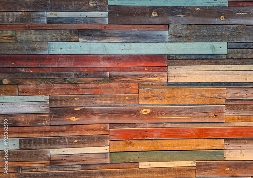 Tableau sur toile Rustic multicolor wooden boards with visible grain and knots