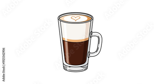 Latte Macchiato Coffee Drink with Heart Latte Art in a Tall Glass Mug