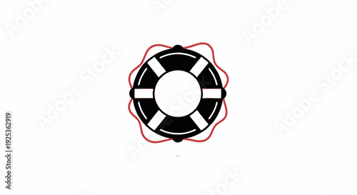 Lifebuoy Ring Icon with Red Wavy Lines on White Background