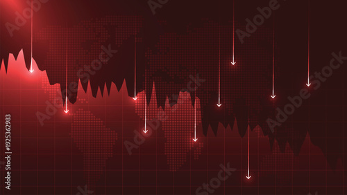 Bar chart with downward graph highlights international economic indicating widespread crisis.