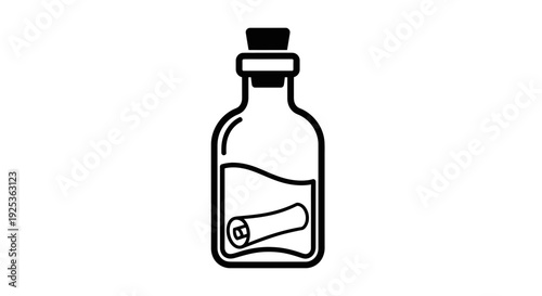 Message in a Bottle Icon: Rolled Scroll Inside Glass Container with Cork Stopper