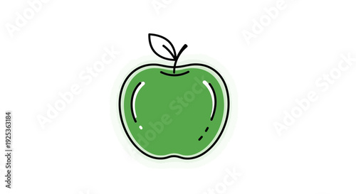 Green Apple Icon with Leaf - Simple Vector Illustration