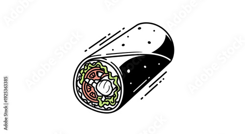 Delicious Burrito Icon, Mexican Food, Fast Food, Healthy Meal, Vector Illustration