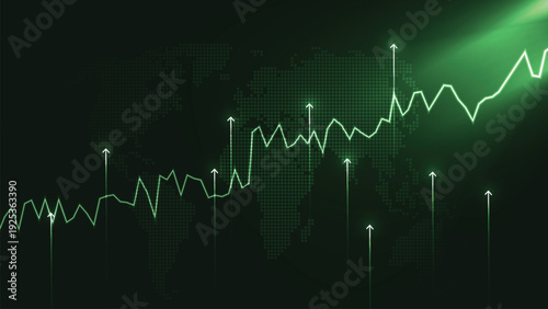 Financial chart with uptrend line graphs. Futuristic network or business analytics.