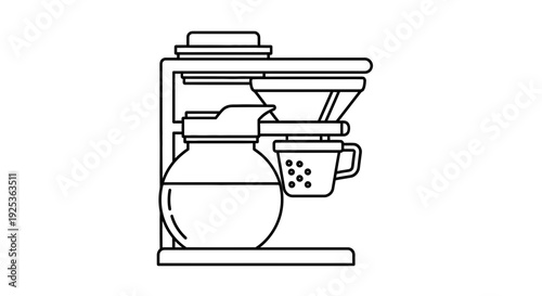 Drip Coffee Maker Icon, Line Art Illustration of Coffee Machine with Carafe and Cup