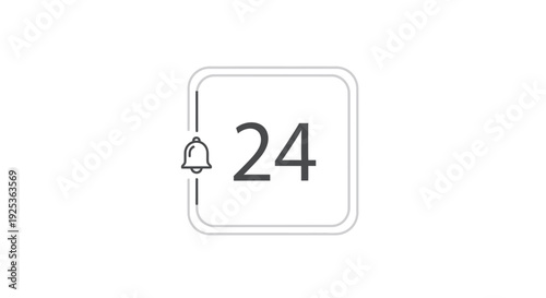 Notification Bell Icon with Number 24 Inside a Rounded Square Frame