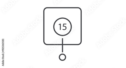 Number 15 Inside Circle and Square Icon with Line and Dot Below