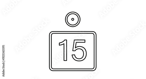 Number 15 on a sign with a circle above, graphic design element