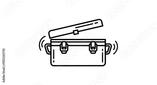 Open Toolbox Icon with Vibrating Lines, Simple Line Art Vector Graphic