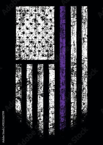 Fibromyalgia Awareness American Flag Design, Purple Ribbon USA Flag Vector for Chronic Pain Awareness and Support.