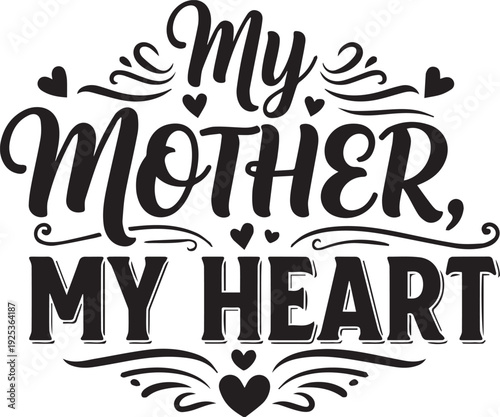 Mother's Day typographic heart design with decorative text on white background