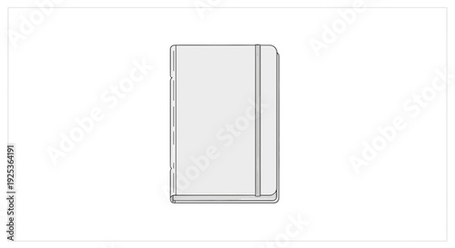 Minimalist Blank Notebook with Elastic Band, Closed View, White Background