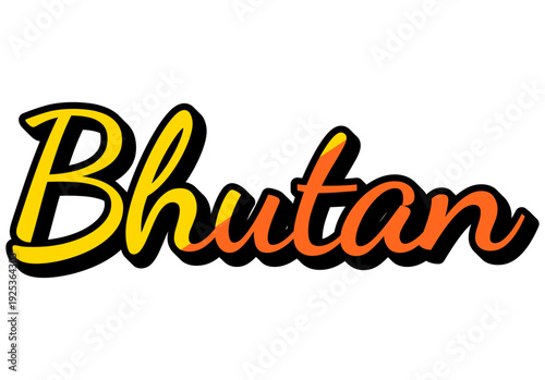 Bhutan Travel Sticker. Country Name Vector Text Design with Flag Colors