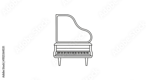 Minimalist Line Art of a Grand Piano, Elegant Musical Instrument Icon
