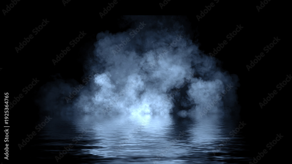 Fototapeta premium Blaze blue fire flame texture overlays on isolated background with water reflection.