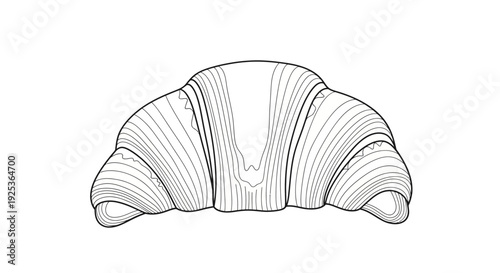 Hand-drawn illustration of a croissant, black and white sketch, isolated on white background.